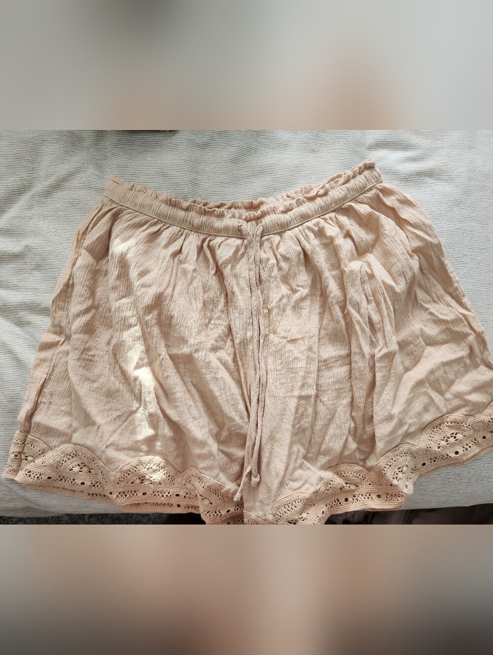 aerie High-Rise Eyelet Hem Lightweight Shorts in Beige